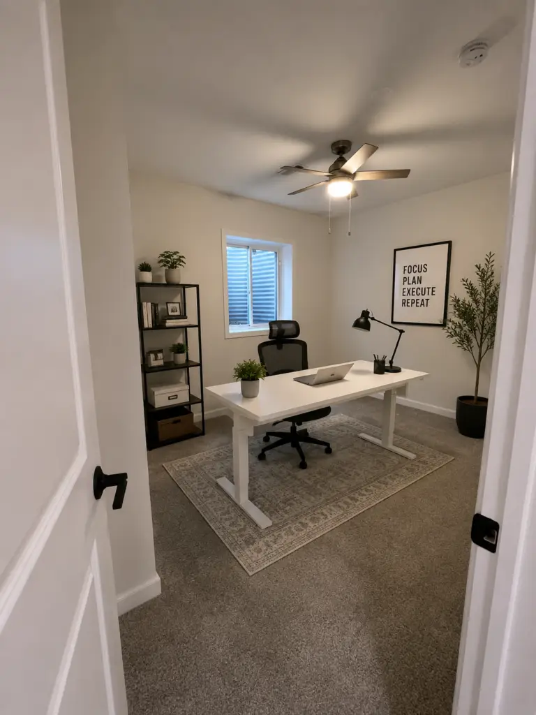 this image displays just one option for a Basement Home Office